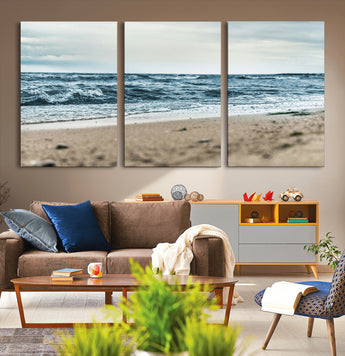 81812590-MGV-CV-36X24-Ocean Wall Art Wall Art Canvas Print, Framed Coastal Canvas Art Picture Print, Moody Seascape Perfect Coastal Minimalist Decor