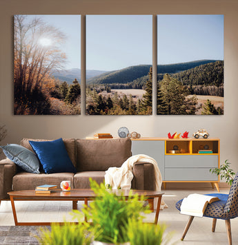 52941305-MGV-CV-36X24-Rustic Landscape Wall Art Canvas Print, Framed Serene Valley Art Picture Print, Pine Tree Horizon Perfect Rustic Cabin Decor