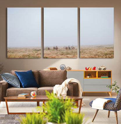 14761944-MGV-CV-36X24-Foggy Plains Wall Art Canvas Print, Framed Horseback Riders Art Picture Print, Rustic Western Perfect Rustic Western Decor Artwork