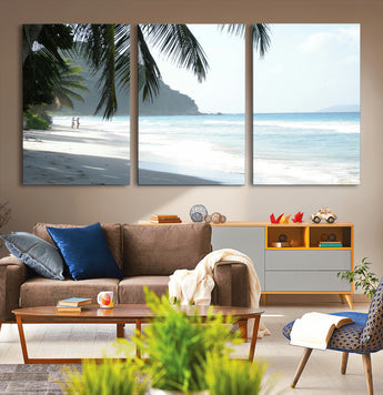 18311030-MGV-CV-36X24-Tropical Beach Wall Art Canvas Print, Framed Serene Ocean Art Picture Print, Palm Tree Shadows Perfect Tropical Coastal Decor