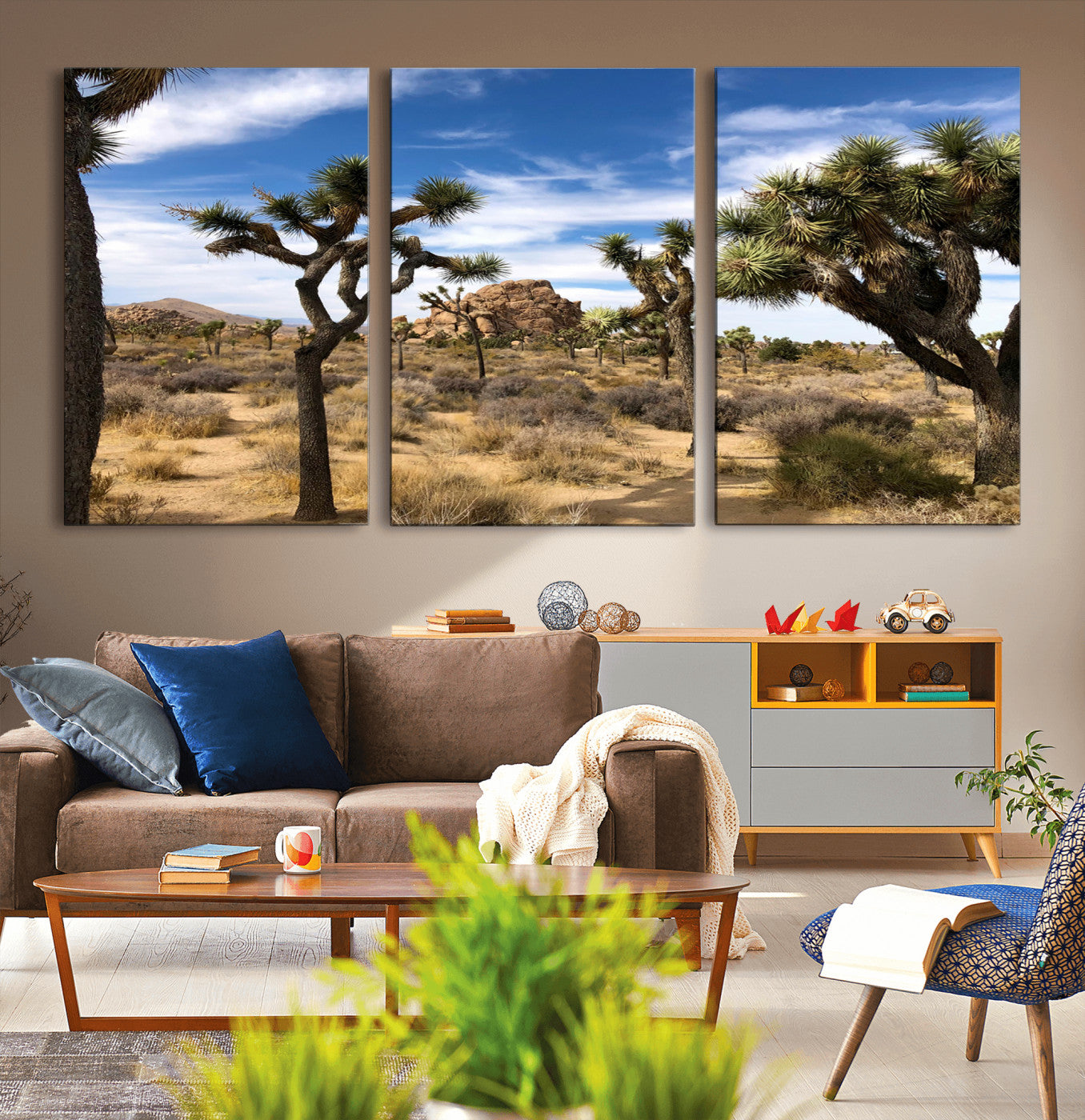 25722592-MGV-CV-36X24-Joshua Tree Desert Wall Art Canvas Print, Framed Southwestern Nature Art Picture Print, Rustic Earth Tones Perfect Southwestern
