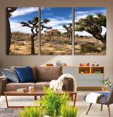 25722592-MGV-CV-36X24-Joshua Tree Desert Wall Art Canvas Print, Framed Southwestern Nature Art Picture Print, Rustic Earth Tones Perfect Southwestern