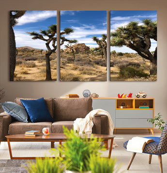 25722592-MGV-CV-36X24-Joshua Tree Desert Wall Art Canvas Print, Framed Southwestern Nature Art Picture Print, Rustic Earth Tones Perfect Southwestern