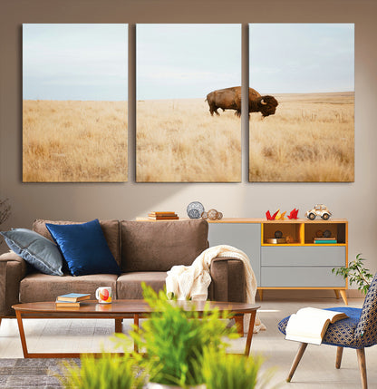 61392510-MGV-CV-36X24-Buffalo Wall Art Wall Art Canvas Print, Framed Western Wildlife Decor Art Picture Print, Rustic Farmhouse Art Perfect Rustic