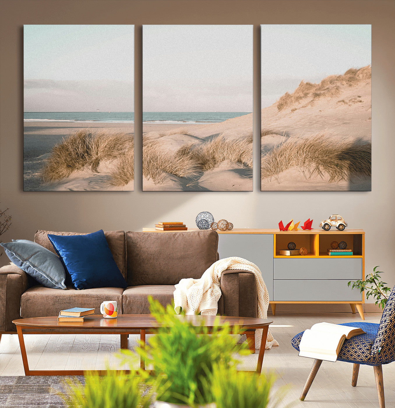 28064037-MGV-CV-36X24-Minimalist Seascape Wall Art Canvas Print, Framed Neutral Beach Print Art Picture Print, Sand Dune Photography Perfect