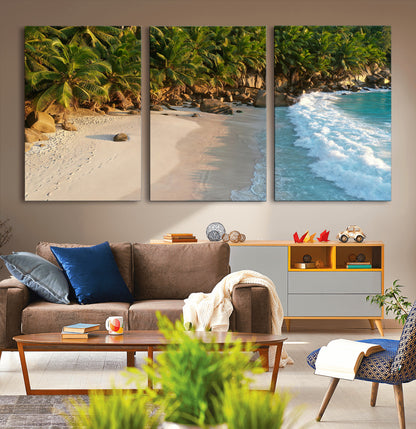 82312665-MGV-CV-36X24-Tropical Beach Wall Art Canvas Print, Framed Ocean Waves Art Picture Print, Palm Trees Perfect Coastal Minimalist Decor Artwork