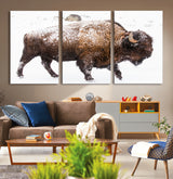 94261165-MGV-CV-36X24-Snowy Buffalo Wall Art Canvas Print, Framed Wildlife Photography Art Picture Print, Brown Tones Perfect Rustic Lodge Decor Decor