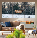 36533178-MGV-CV-36X24-Wild Elk Photography Wall Art Canvas Print, Framed Winter Wildlife Art Picture Print, Snowy Forest Perfect Rustic Lodge Decor