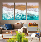 26870666-MGV-CV-36X24-Aerial Beach Wall Art Canvas Print, Framed Ocean Waves Art Picture Print, Coastal Landscape Perfect Coastal Minimalist Decor