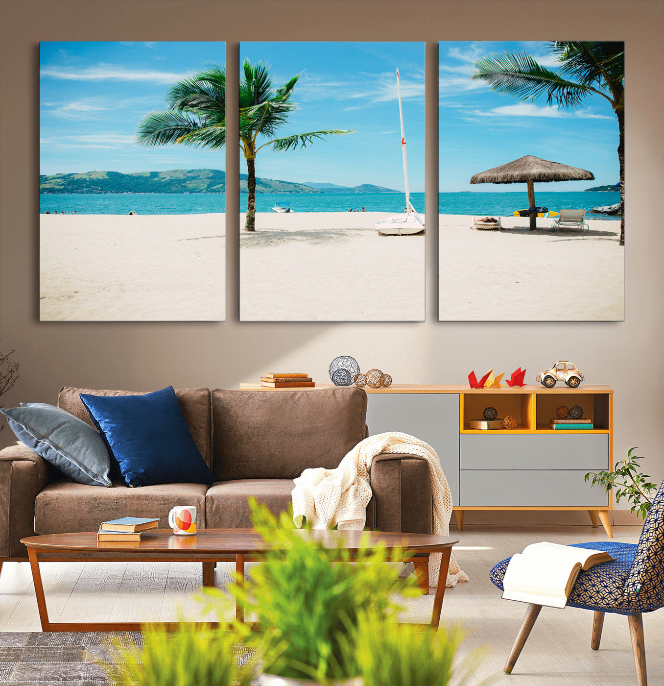 42623350-MGV-CV-36X24-Tropical Beach Wall Art Canvas Print, Framed Palm Tree Art Picture Print, Ocean View Perfect Tropical Coastal Decor Artwork