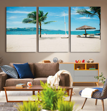 42623350-MGV-CV-36X24-Tropical Beach Wall Art Canvas Print, Framed Palm Tree Art Picture Print, Ocean View Perfect Tropical Coastal Decor Artwork