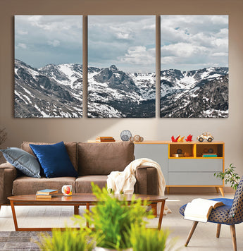 94074619-MGV-CV-36X24-Snowy Peaks Wall Art Canvas Print, Framed Alpine Wilderness Art Picture Print, Mountain Escape Perfect Winter Serenity Decor