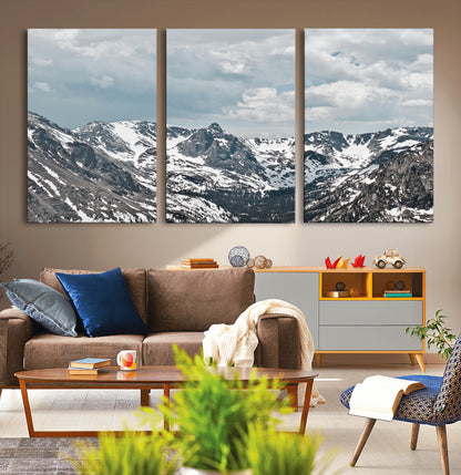 94074619-MGV-CV-36X24-Snowy Peaks Wall Art Canvas Print, Framed Alpine Wilderness Art Picture Print, Mountain Escape Perfect Winter Serenity Decor