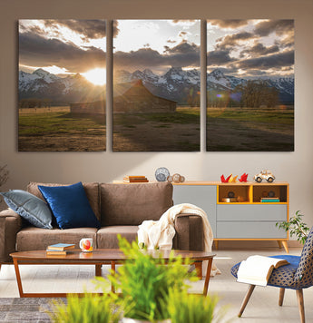 52555760-MGV-CV-36X24-Snowy Peaks Wall Art Canvas Print, Framed Nature Escape Art Picture Print, Rustic Charm Perfect Rustic Western Decor Artwork