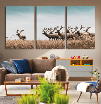 81594705-MGV-CV-36X24-Elk Herd Wall Art Canvas Print, Framed Wildlife Photography Art Picture Print, Rustic Nature Print Perfect Rustic Wildlife Decor