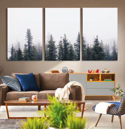 42364796-MGV-CV-36X24-Foggy Forest Wall Art Canvas Print, Framed Misty Pines Art Picture Print, Moody Woodland Perfect Scandinavian Minimalist Decor