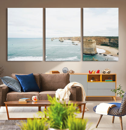 70095633-MGV-CV-36X24-Twelve Apostles Wall Art Canvas Print, Framed Coastal Cliffs Art Picture Print, Rugged Rock Formations Perfect Minimalist Coastal