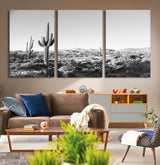 85205054-MGV-CV-36X24-Saguaro Cactus Wall Art Canvas Print, Framed Monochrome Landscape Art Picture Print, Scenic Arizona View Perfect Minimalist