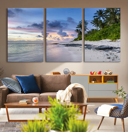 75045485-MGV-CV-36X24-Tropical Beach Wall Art Canvas Print, Framed Sunset Glow Art Picture Print, Palm Tree Coast Perfect Tropical Coastal Decor Artwork