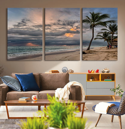62574547-MGV-CV-36X24-Tropical Storm Wall Art Canvas Print, Framed Moody Beach Art Picture Print, Dramatic Sky Perfect Tropical Coastal Decor Artwork