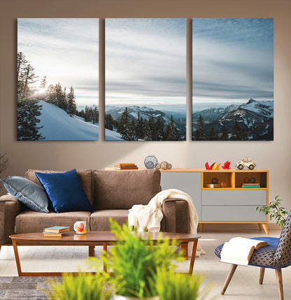 55564749-MGV-CV-36X24-Snowy Mountains Wall Art Canvas Print, Framed Alpine Landscape Art Picture Print, Frosty Peaks Perfect Nordic Minimalist Decor