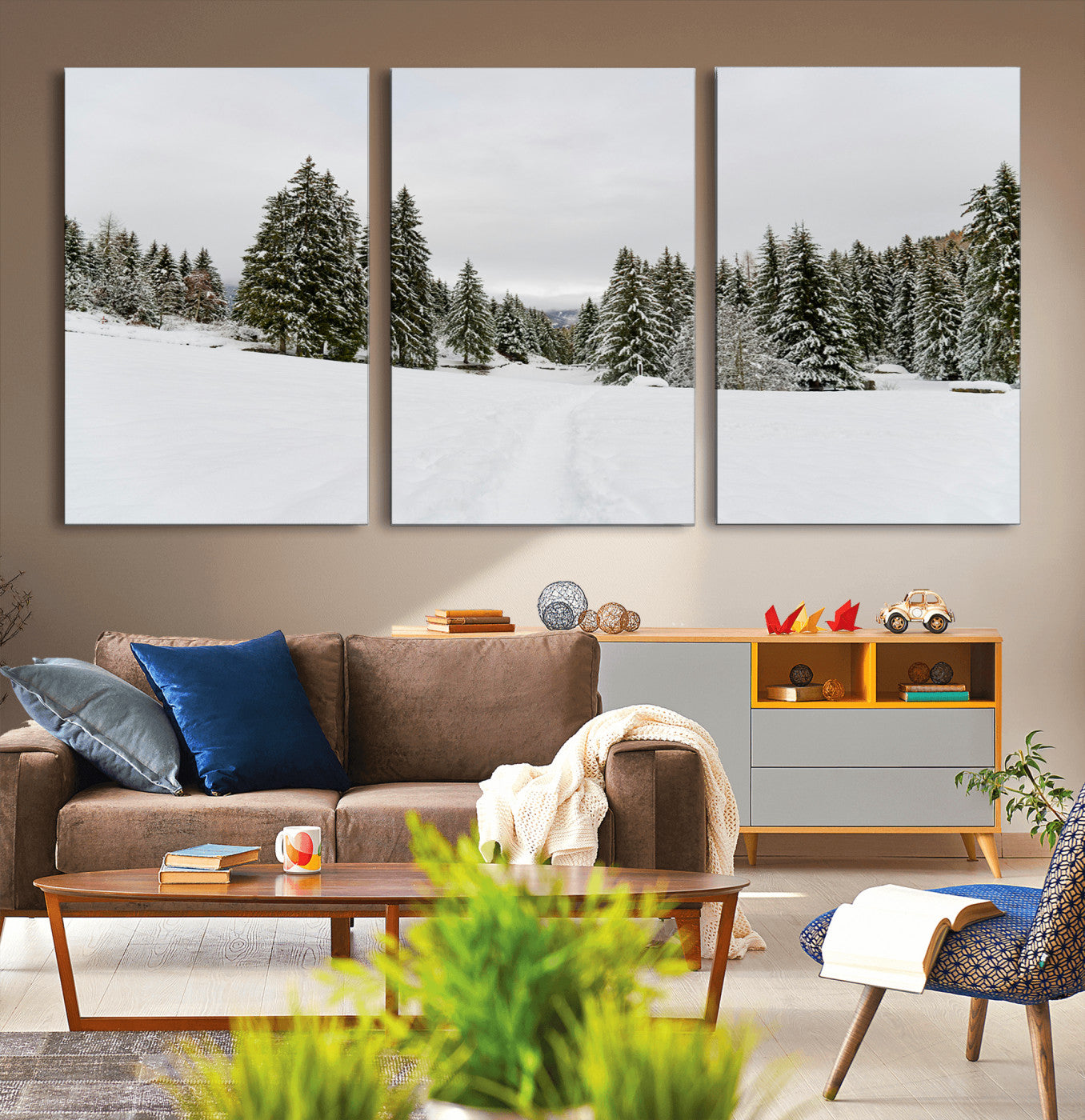 24581417-MGV-CV-36X24-Frosty Pines Wall Art Canvas Print, Framed Silent Snowfall Art Picture Print, Cozy Cabin Vibes Perfect Nordic Minimalist Decor