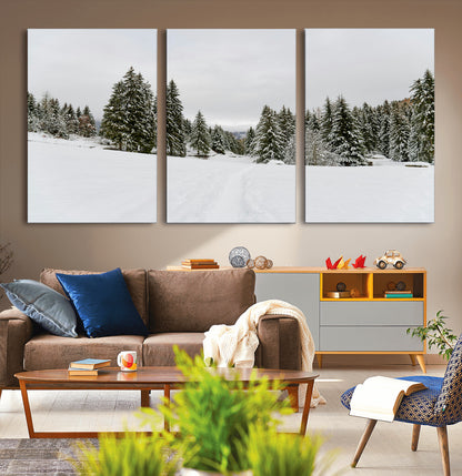 24581417-MGV-CV-36X24-Frosty Pines Wall Art Canvas Print, Framed Silent Snowfall Art Picture Print, Cozy Cabin Vibes Perfect Nordic Minimalist Decor
