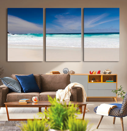 55017356-MGV-CV-36X24-Ocean Beach Wall Art – Turquoise Wave and White Sand Shoreline Canvas Print, Coastal Seascape Photography Decor for Living Room,