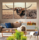 95745718-MGV-CV-36X24-Texas Longhorn Wall Art – Western Cattle Photography Canvas Print, Rustic Ranch Animal Artwork Country Farmhouse Decor for Living