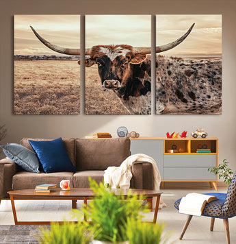 95745718-MGV-CV-36X24-Texas Longhorn Wall Art – Western Cattle Photography Canvas Print, Rustic Ranch Animal Artwork Country Farmhouse Decor for Living