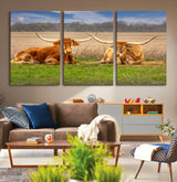 54598515-MGV-CV-36X24-Texas Longhorns Wall Art – Rustic Cattle Ranch Canvas Print, Western Farmhouse Animal Photography Decor for Living Room, Office,