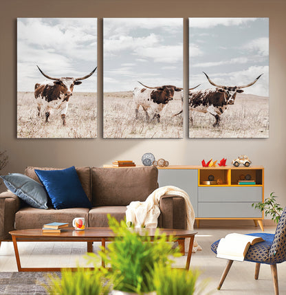 65621083-MGV-CV-36X24-Texas Longhorn Wall Art – Rustic Western Cattle Canvas Print, Southwestern Ranch Photography Decor for Living Room, Office,