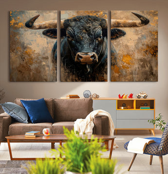 91615410-MGV-CV-36X24-Bull Wall Art – Rustic Western Longhorn Canvas Print, Powerful Abstract Animal Painting, Farmhouse Ranch Decor for Living Room,