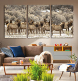 93076148-MGV-CV-36X24-Elk Herd Wall Art – Wildlife Canvas Print of Elk in Winter Landscape, Rustic Western Cabin & Lodge Décor, Nature Photography for