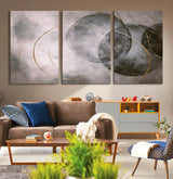 20066876-MGV-CV-36X24-Neutral Abstract Circle Wall Art – Modern Gray Beige Gold Canvas Print, Minimalist Geometric Painting for Bedroom, Living Room,