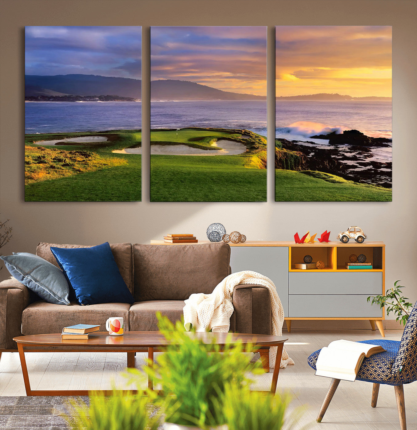 39644075-MGV-CV-36X24-Golf Course Wall Art – Coastal Sunset Canvas Print, Scenic Oceanfront Fairway Landscape Decor for Office, Man Cave, or Living Room