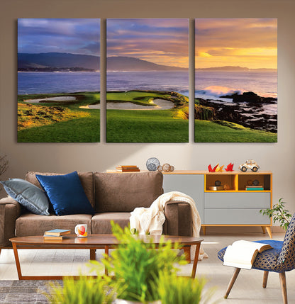 39644075-MGV-CV-36X24-Golf Course Wall Art – Coastal Sunset Canvas Print, Scenic Oceanfront Fairway Landscape Decor for Office, Man Cave, or Living Room