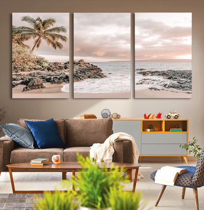 14214613-MGV-CV-36X24-Tropical Beach Wall Art – Palm Tree and Ocean Sunset Canvas Print, Relaxing Coastal Landscape Decor for Living Room, Bedroom, or