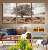 87590224-MGV-CV-36X24-Longhorn Cattle Wall Art – Rustic Western Landscape Canvas Print, Texas Farmhouse Prairie Scene for Living Room, Office, or Ranch