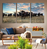 13867292-MGV-CV-36X24-Black Cattle Wall Art – Rustic Ranch Herd Canvas Print, Western Farmhouse Country Landscape Decor for Living Room, Office, or