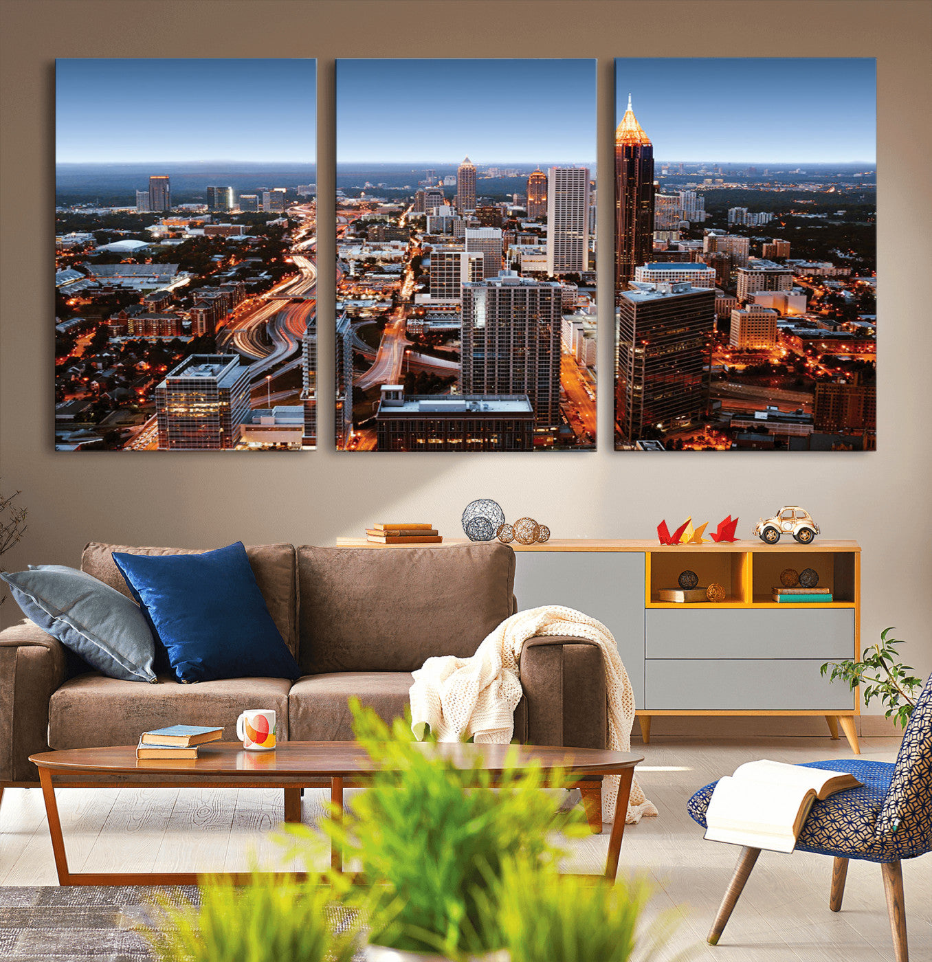 25096967-MGV-CV-36X24-Atlanta Skyline Wall Art – Vibrant Cityscape Canvas Print, Modern Night Lights Urban Decor for Office, Living Room, or Apartment