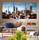 23859158-MGV-CV-36X24-Atlanta Skyline Wall Art – Modern Cityscape Canvas Print with Night Lights and Traffic Trails, Urban Decor for Office, Apartment,