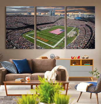 98106777-MGV-CV-36X24-Soldier Field Wall Art – Chicago Bears Stadium Canvas Print with American Flag, Game Day Football Decor for Man Cave, Bar, or