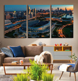36690345-MGV-CV-36X24-Soldier Field Wall Art – Chicago Bears Stadium Aerial Night Canvas Print, City Skyline Football Decor for Living Room, Office, or