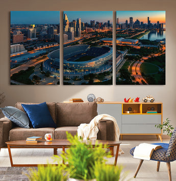36690345-MGV-CV-36X24-Soldier Field Wall Art – Chicago Bears Stadium Aerial Night Canvas Print, City Skyline Football Decor for Living Room, Office, or