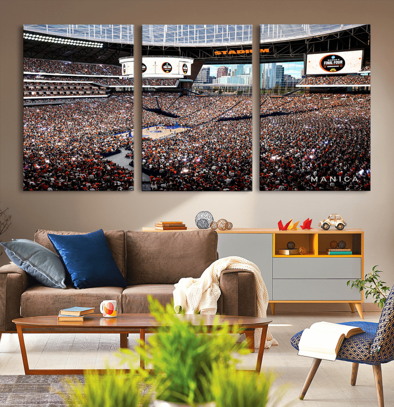 38616413-MGV-CV-60X30-3P-Chicago Dome Stadium Wall Art – Futuristic Basketball Final Four Arena Canvas Print, Modern Sports Fan Decor for Man Cave or