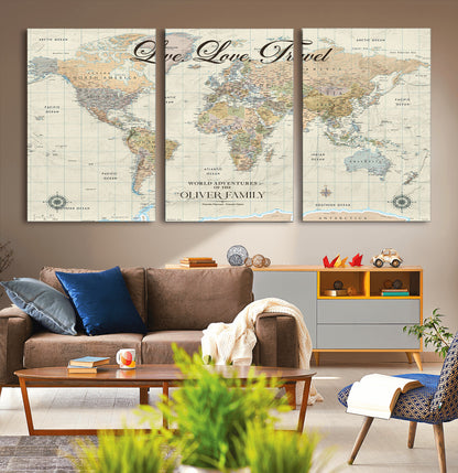 19479008-MGV-CV-36X24-Live Love Travel Wall Art – Detailed World Map Canvas Print, Adventure Decor for Living Room, Office or Bedroom, Travel Gift for