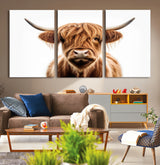 637908607-MGV-FC-93X47-3P_Black-Highland Cow Wall Art Print – Rustic Farmhouse Animal Portrait, Scottish Highland Cattle Canvas, Modern Country Wall Decor for