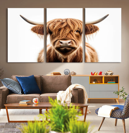 637908607-MGV-FC-93X47-3P_Black-Highland Cow Wall Art Print – Rustic Farmhouse Animal Portrait, Scottish Highland Cattle Canvas, Modern Country Wall Decor for