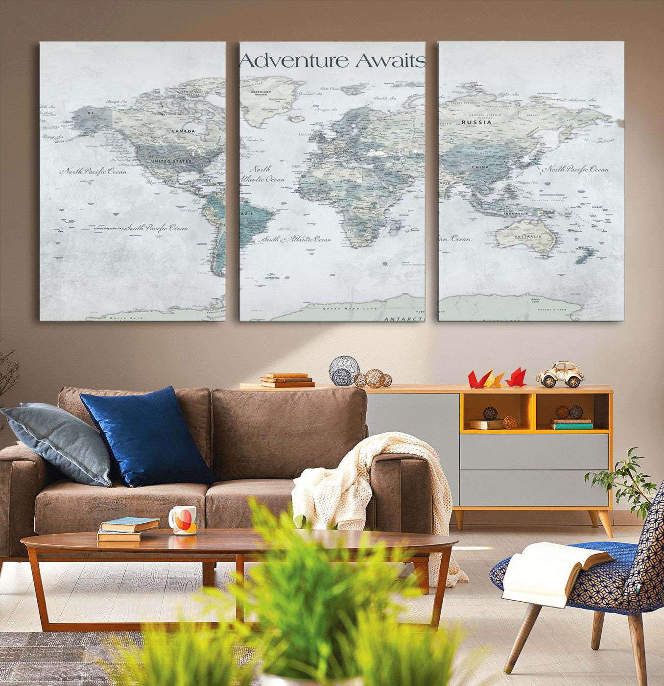 TEST111-MGV-CV-36X24-Personalized Adventure Awaits Push Pin World Map – Custom Framed Travel Tracker Canvas Wall Art for Home, Office